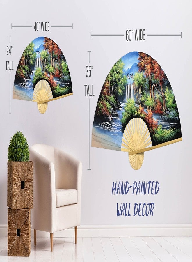 Oriental-Decor مروحة جدارية يابانية قابلة للطي، مزينة برسومات يدوية، قطعة فنية لتزيين الجدران (عرض 40 بوصة) - Image 5